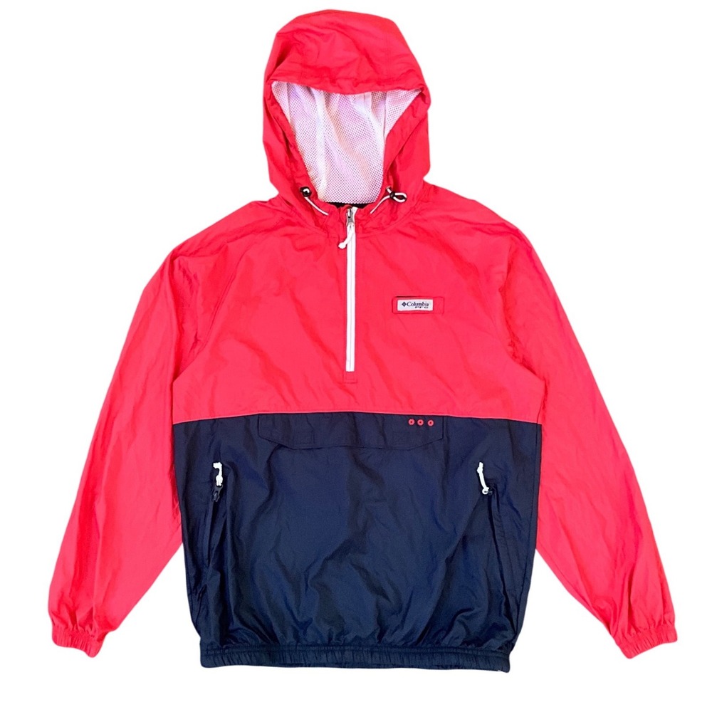 Columbia PFG Coral Navy Anorak Windbreaker Hooded Fishing Jacket Women's Size S